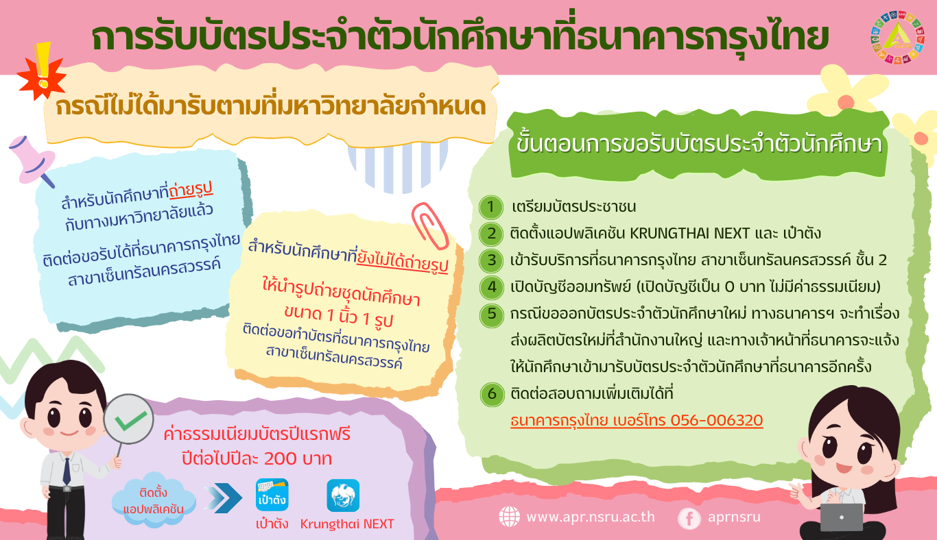 การรับบัตรประจำตัวนักศึกษาที่ธนาคารกรุงไทย (กรณีที่ไม่ได้มารับตามที่มหาวิทยาลัยกำหนด)